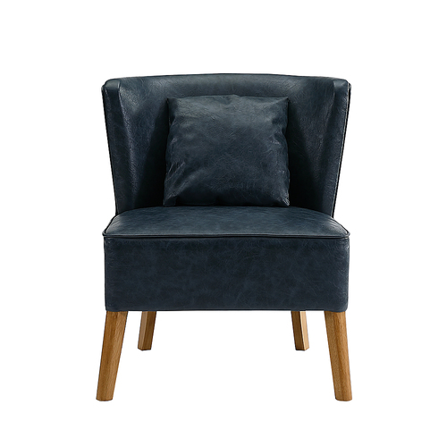 Walker Edison - Linen, Vegan Leather and 100% Polyester Accent Chair - Navy Blue