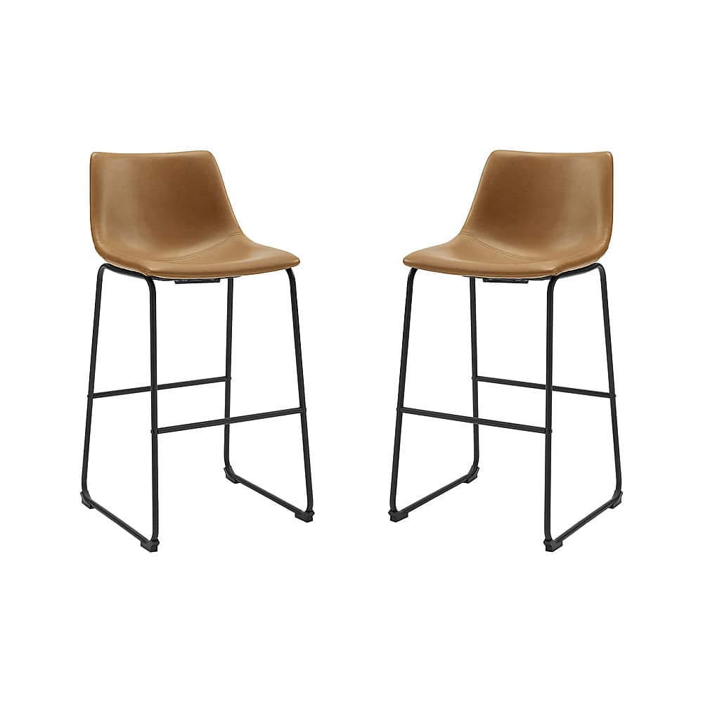 Walker Edison - Industrial Faux Leather Barstool (Set of 2) - Whiskey Brown - Front_Zoom