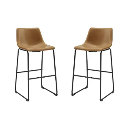 Front. Walker Edison - Industrial Faux Leather Barstool (Set of 2) - Whiskey Brown.