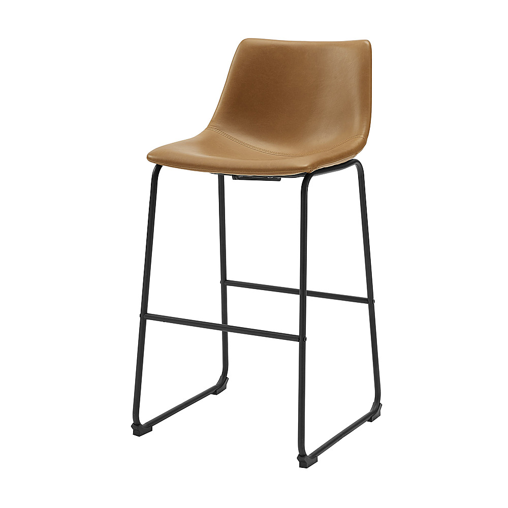 Left View: OSP Designs - Metro 29" Leather Saddle Stool with Nail Head Accents - Cranberry
