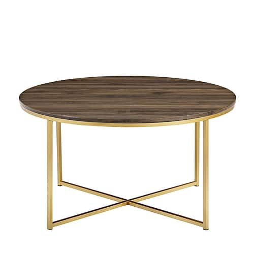 Walker Edison - Modern Glam Round Coffee Table - Dark Walnut