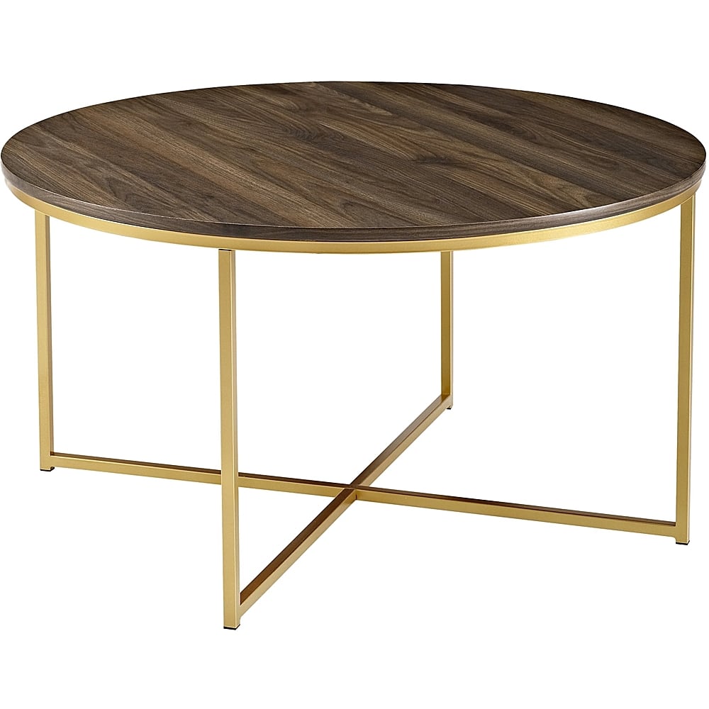 Left View: Walker Edison - Modern Glam Round Coffee Table - Dark Walnut