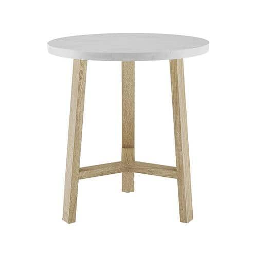 Walker Edison - 20" Round Side Table - White Marble/Light Oak