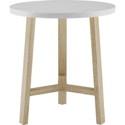 Walker Edison - 20" Round Side Table - White Marble/Light Oak