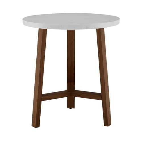 Walker Edison - 20" Round Side Table - White Marble/Pecan