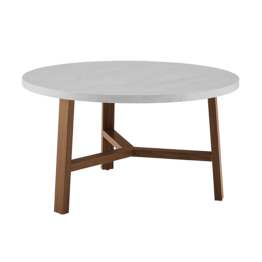 Walker Edison 30 Round Coffee Table, Round Side Table White Top