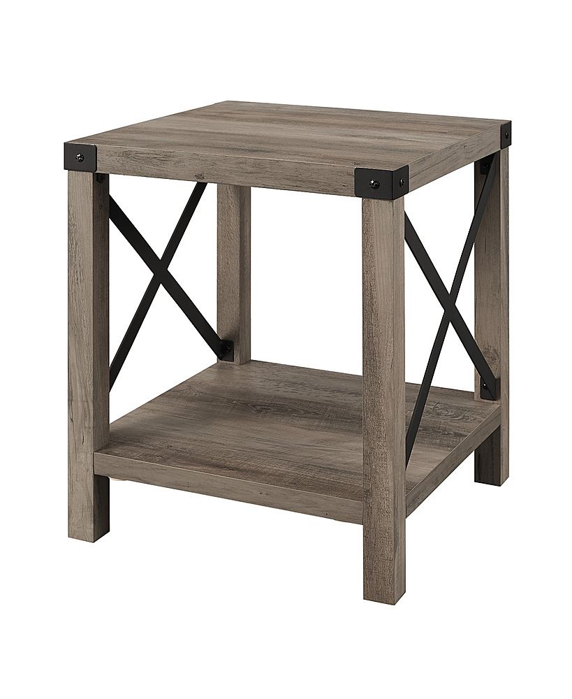 Left View: Walker Edison - Farmhouse Metal Accent Side Table - Gray Wash