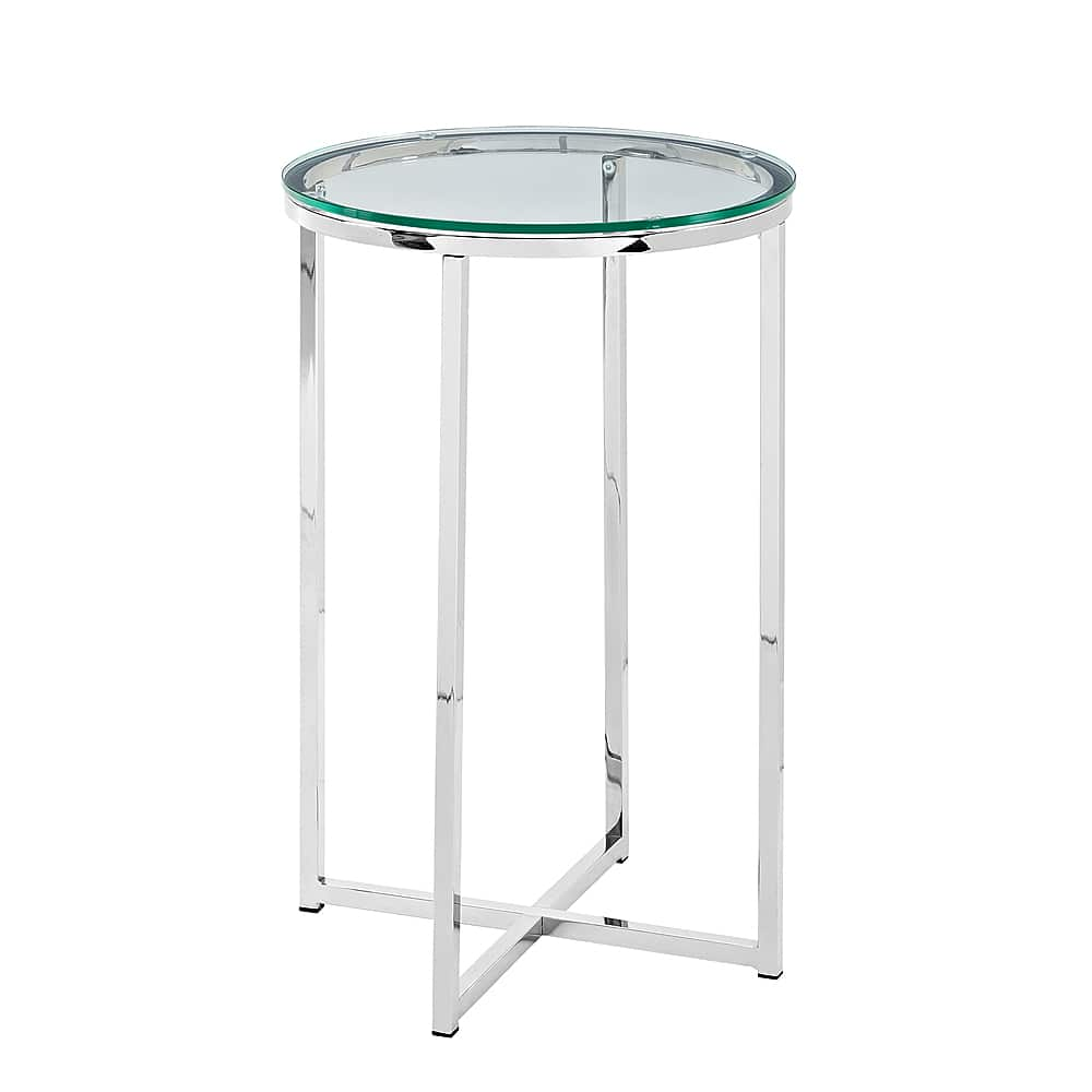 Angle View: Walker Edison - Modern Glam Side Table - Glass & Chrome