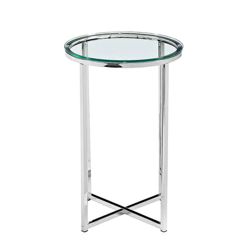 Walker Edison - Modern Glam Side Table - Glass & Chrome