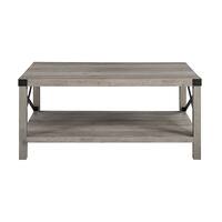 Walker Edison - Rustic Farmhouse Wood Coffee Table - Gray Wash - Front_Zoom