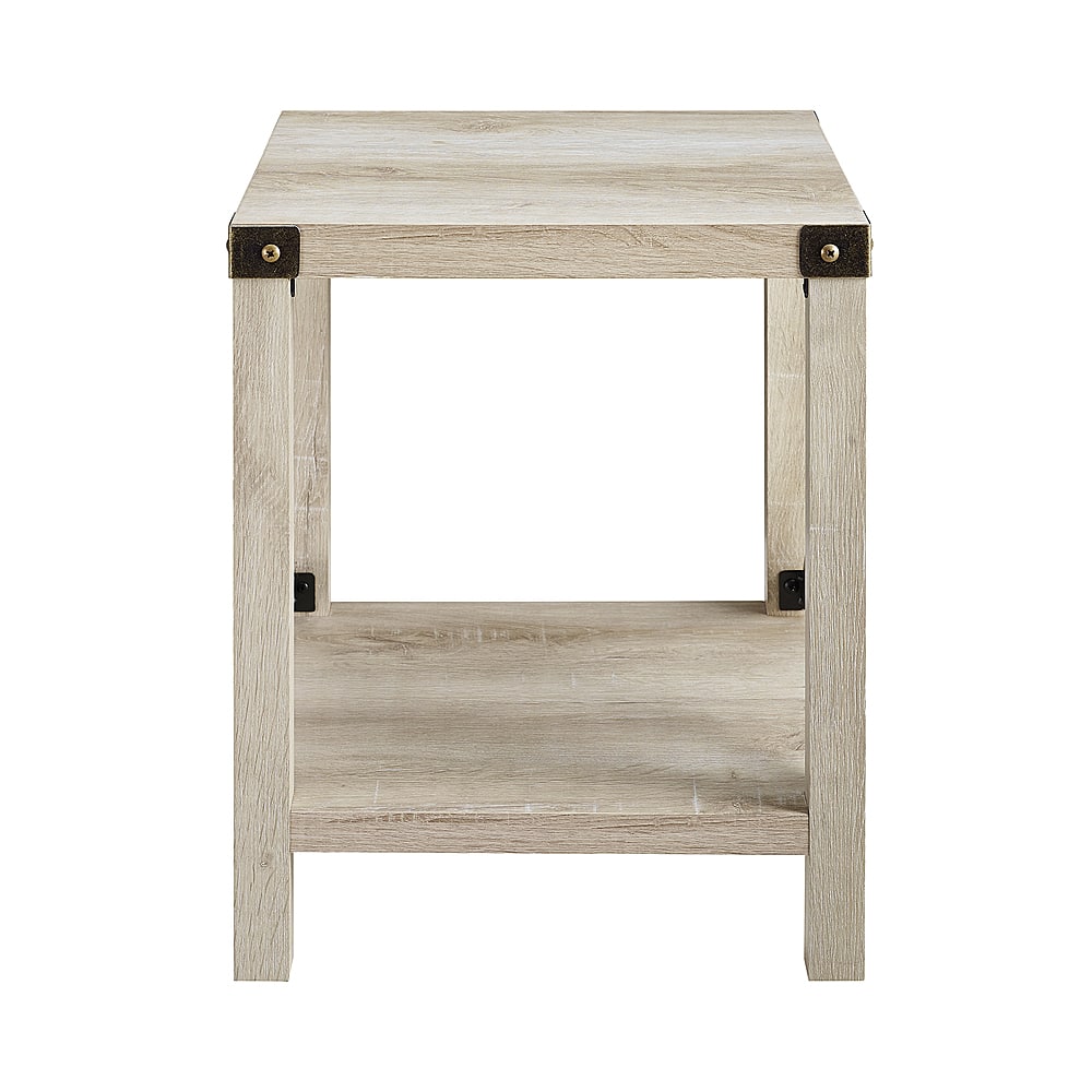 Front. Walker Edison - Farmhouse Metal Accent Side Table - White Oak.
