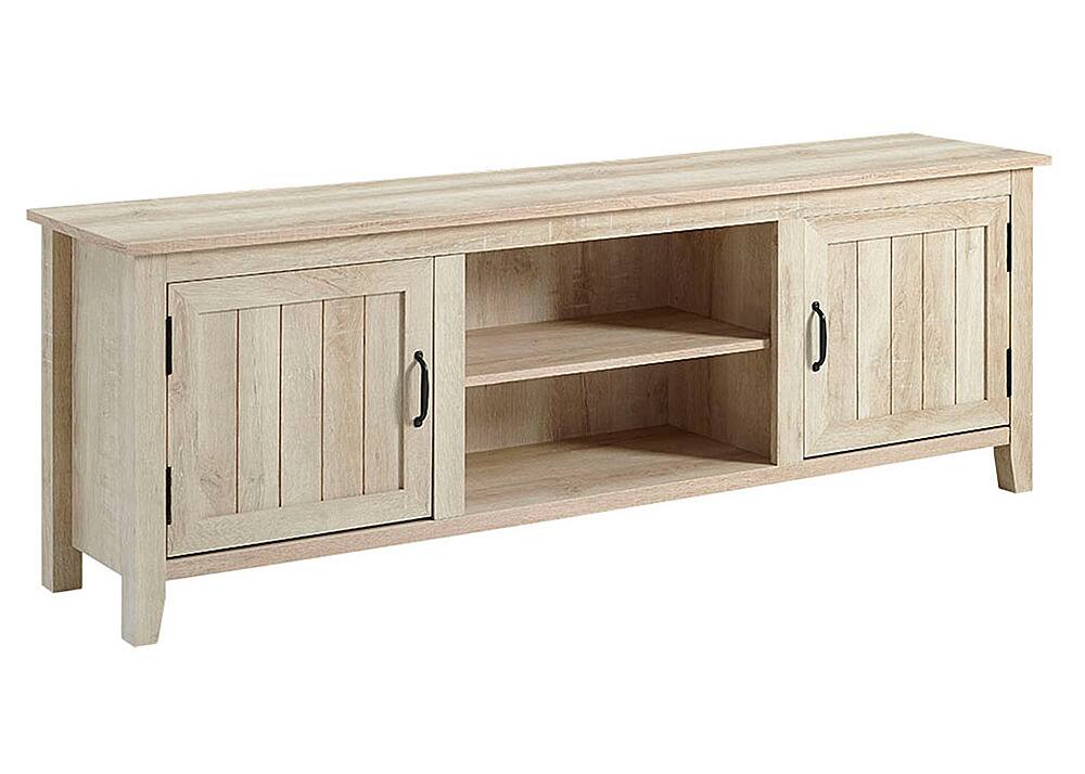 Angle. Walker Edison - 70" Modern Farmhouse Simple Grooved Door TV Stand for most TVs up to 80" - White Oak.