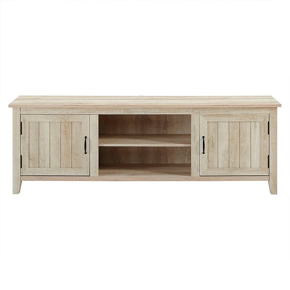 Front. Walker Edison - 70" Modern Farmhouse Simple Grooved Door TV Stand for most TVs up to 80" - White Oak.