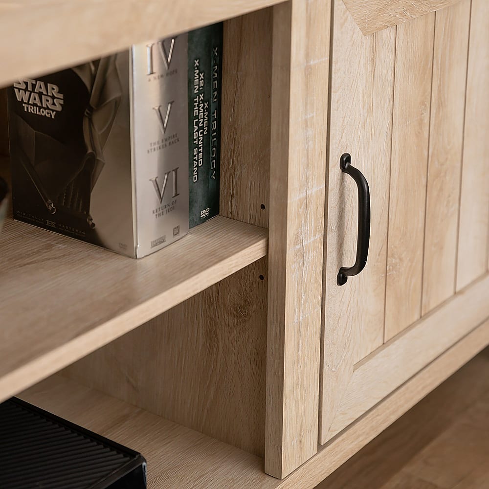 Alt View 2. Walker Edison - 70" Modern Farmhouse Simple Grooved Door TV Stand for most TVs up to 80" - White Oak.