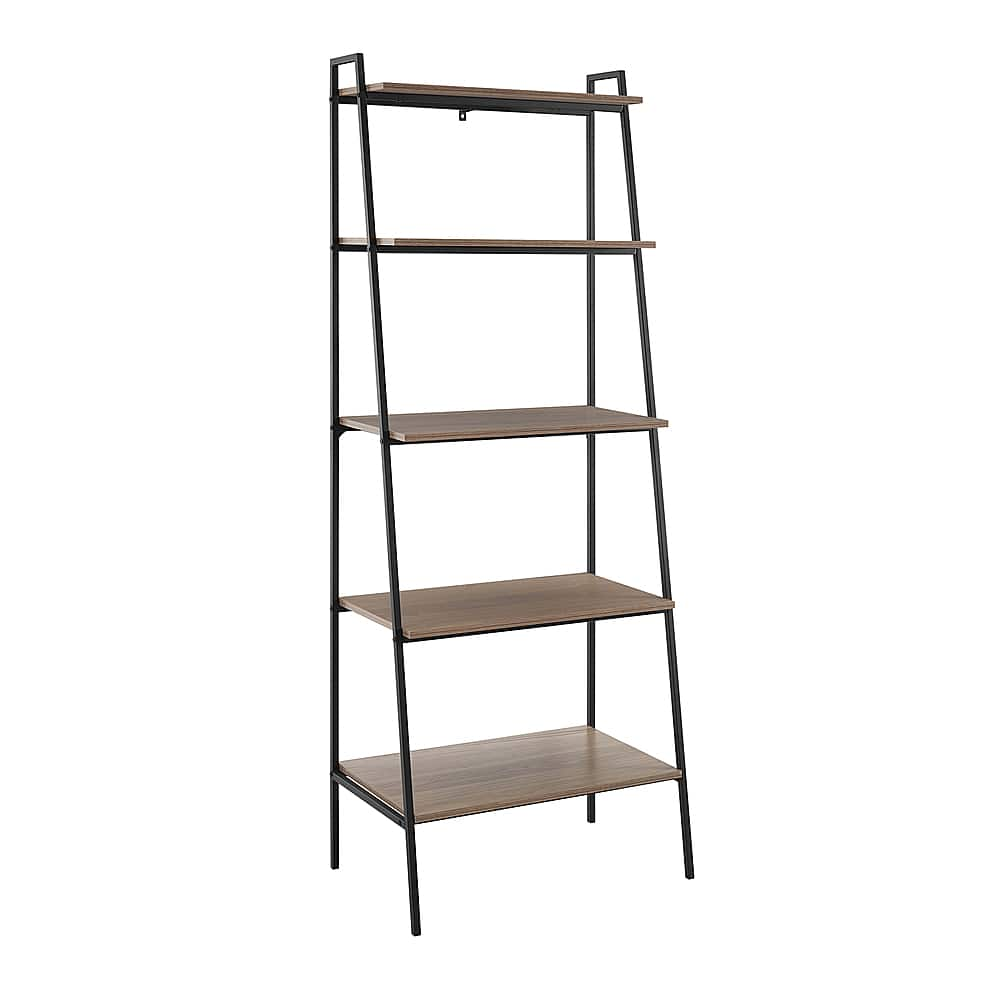 Angle View: Walker Edison - 72" Industrial Ladder 5-Shelf Bookcase - Mocha