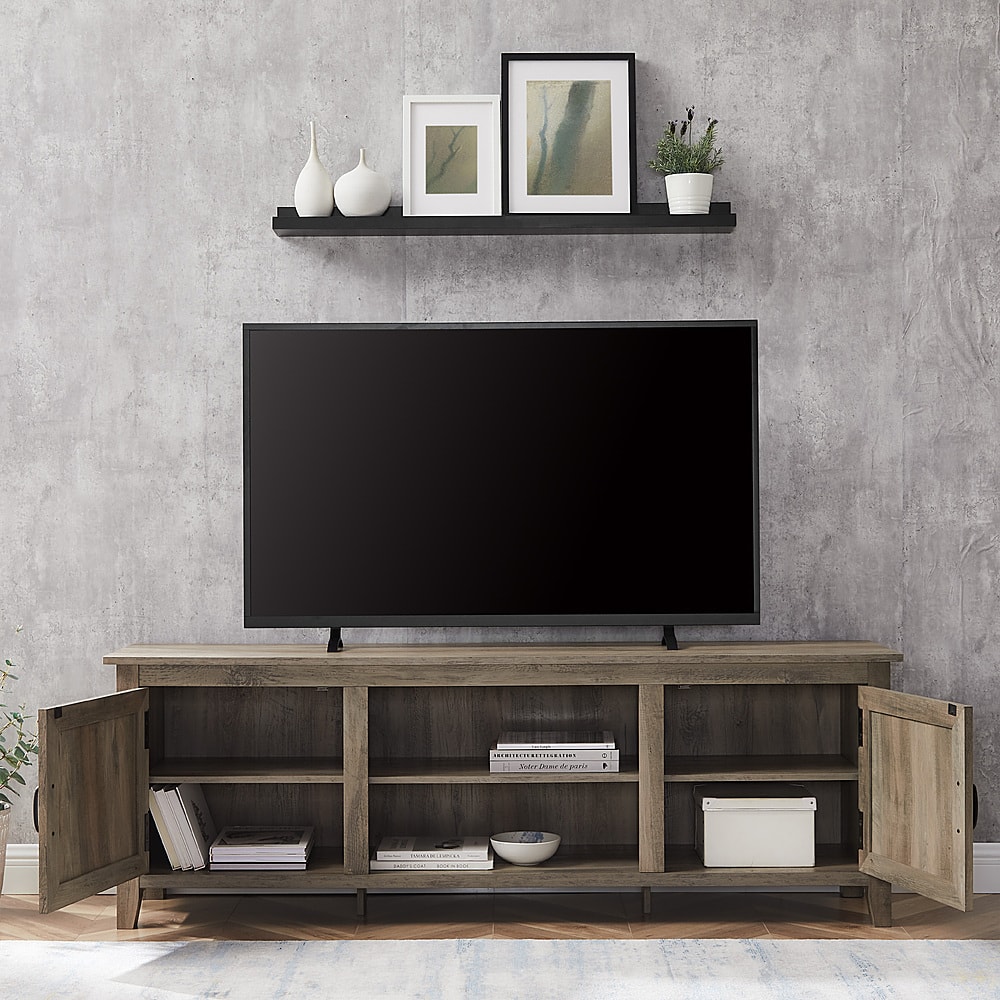 Alt View 13. Walker Edison - 70" Modern Farmhouse Simple Grooved Door TV Stand for most TVs up to 80" - Grey Wash.