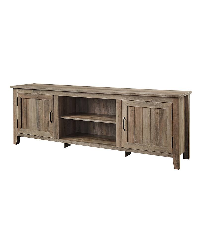 Left. Walker Edison - 70" Modern Farmhouse Simple Grooved Door TV Stand for most TVs up to 80" - Grey Wash.