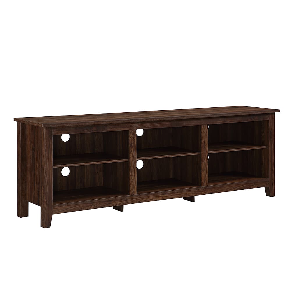 Angle. Walker Edison - Modern 70" Open 6 Cubby Storage TV Stand for TVs up to 80" - Dark Walnut.