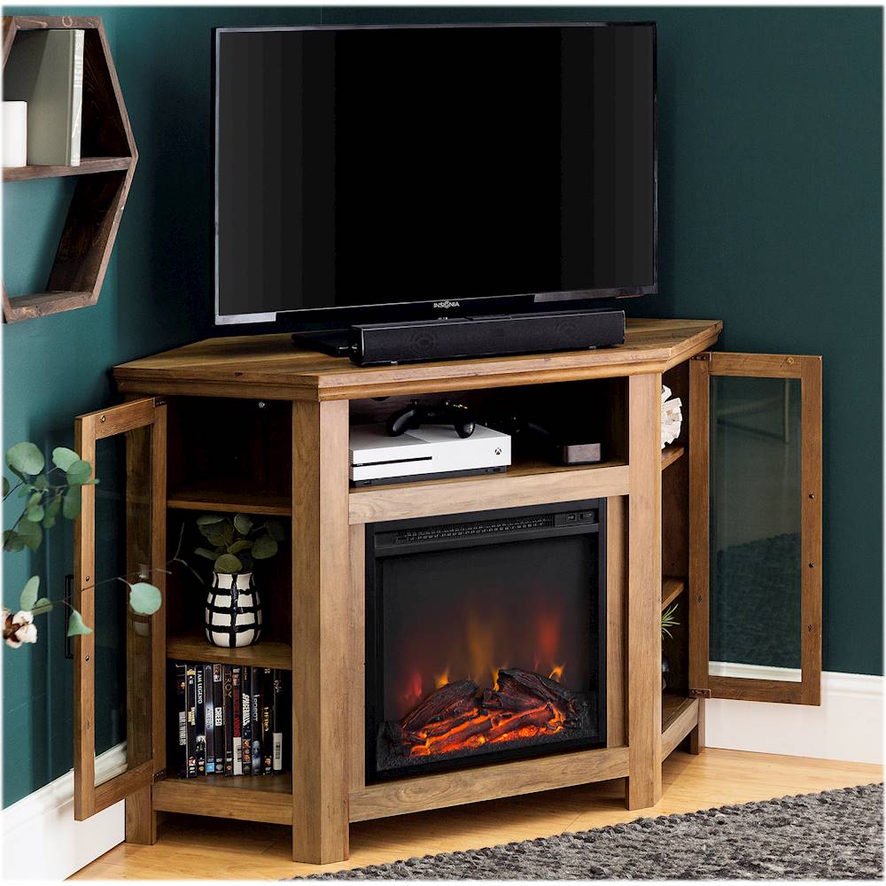 Best Buy: Walker Edison Corner Open Shelf TV Stand for Most Flat-Panel TV's  up to 60 Rustic Oak BB58CCRRO