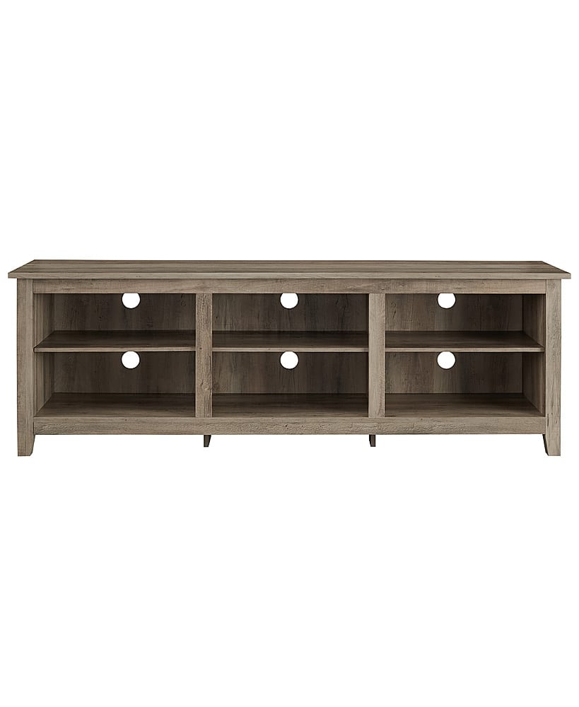 Front. Walker Edison - Modern 70" Open 6 Cubby Storage TV Stand for TVs up to 80" - Grey Wash.