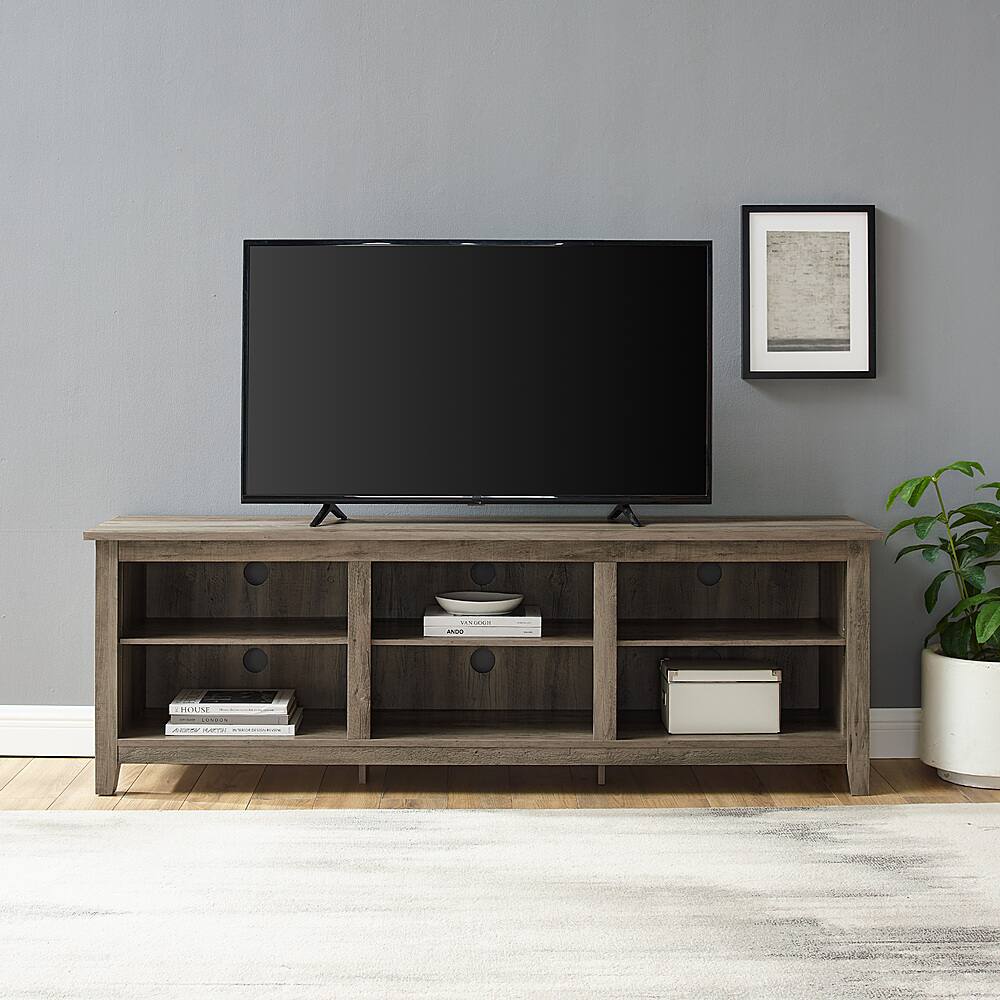 Alt View 11. Walker Edison - Modern 70" Open 6 Cubby Storage TV Stand for TVs up to 80" - Grey Wash.