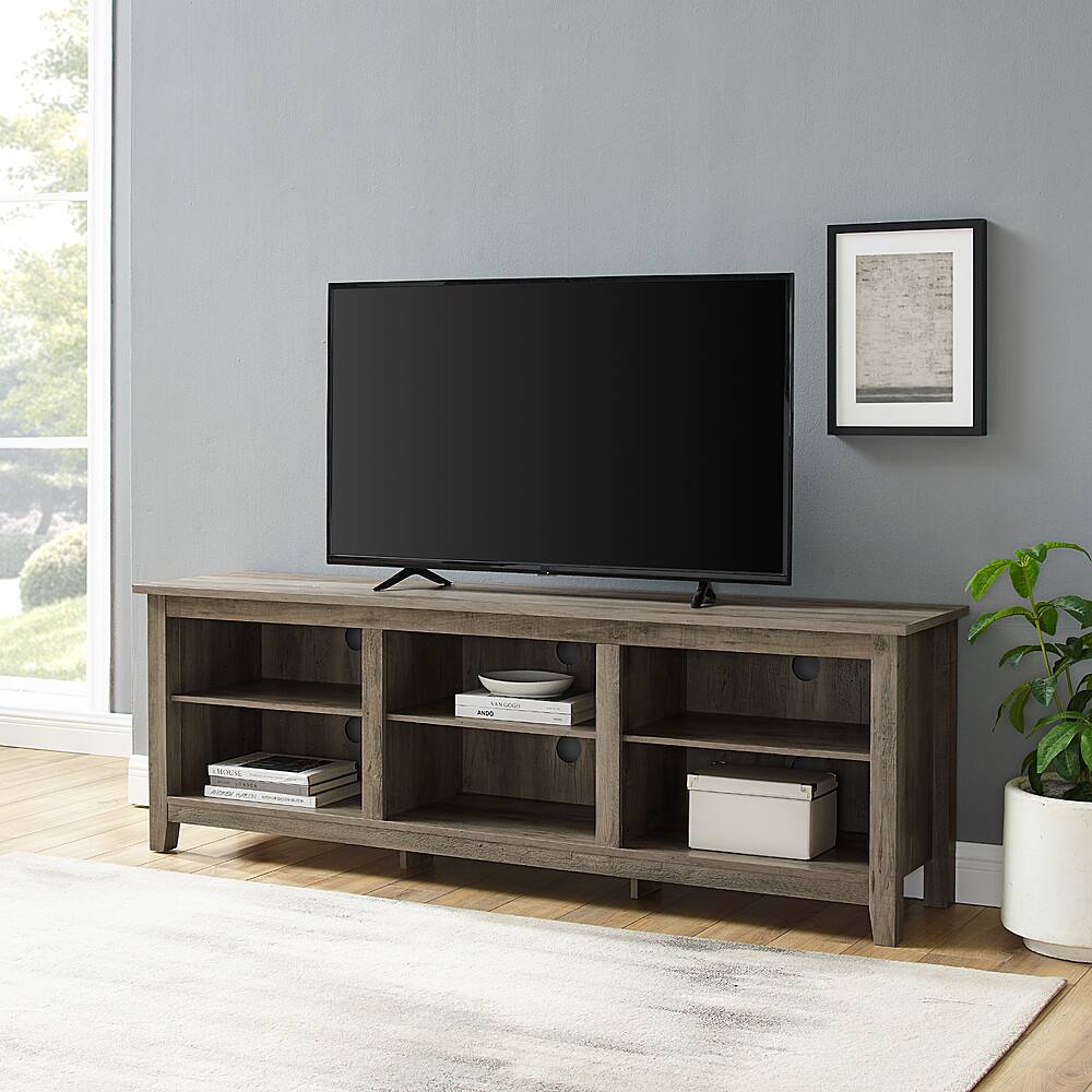 Alt View 12. Walker Edison - Modern 70" Open 6 Cubby Storage TV Stand for TVs up to 80" - Grey Wash.