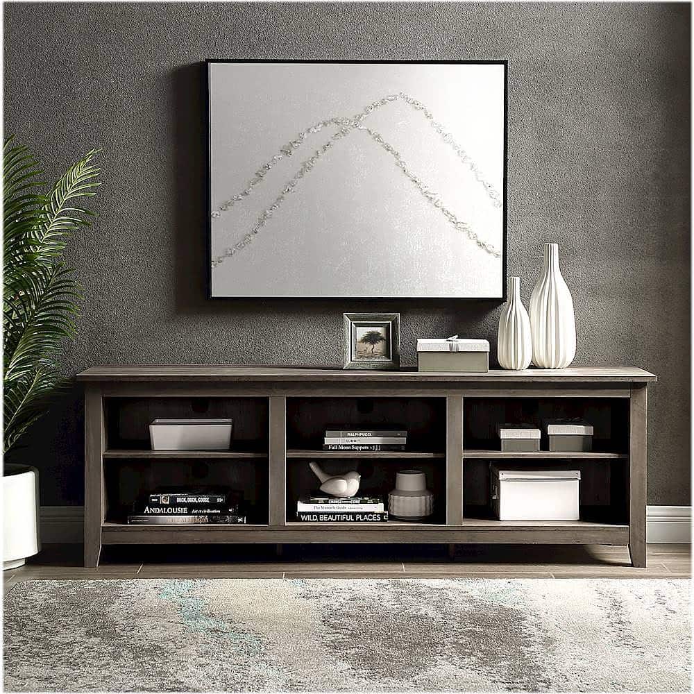 Alt View 13. Walker Edison - Modern 70" Open 6 Cubby Storage TV Stand for TVs up to 80" - Grey Wash.