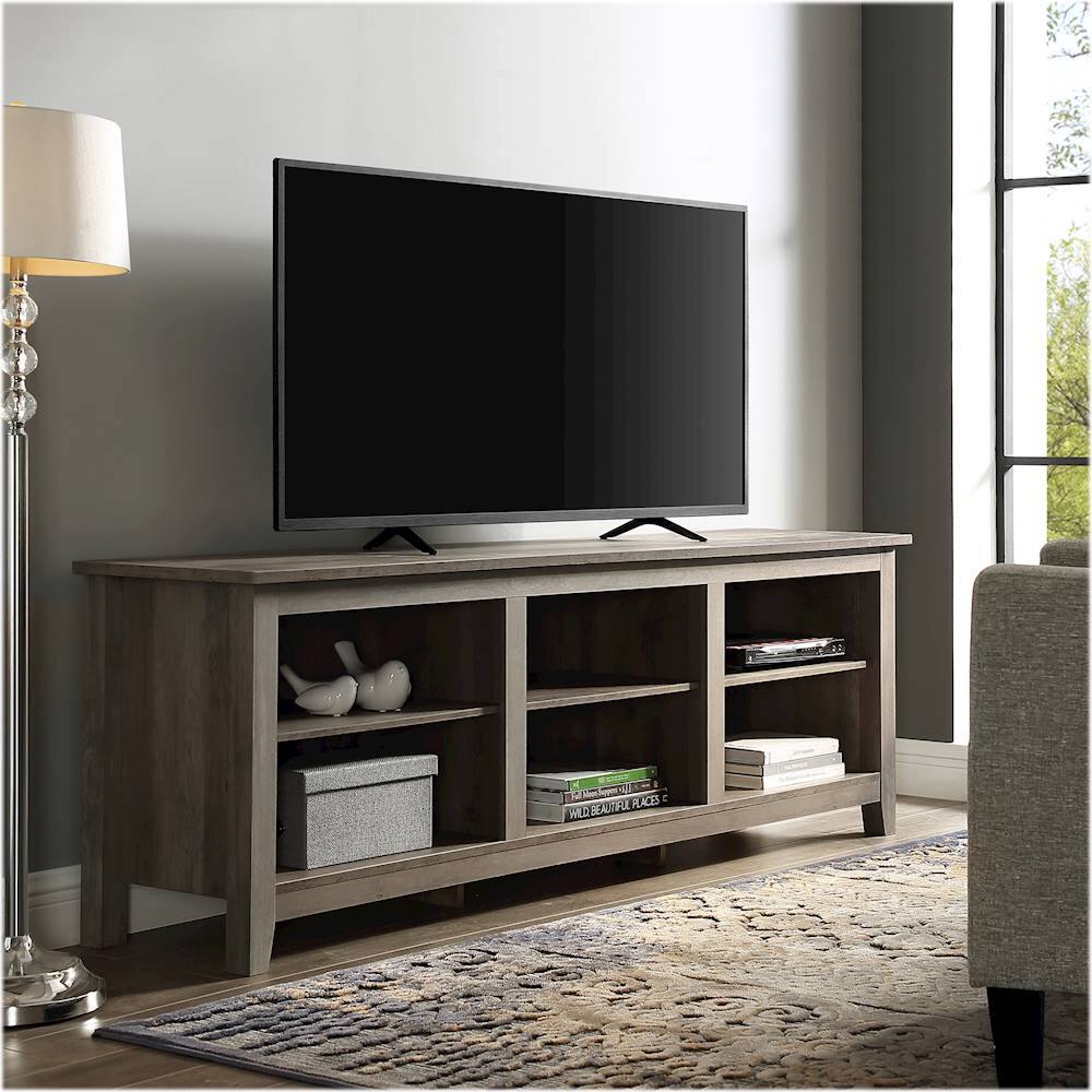 Alt View 14. Walker Edison - Modern 70" Open 6 Cubby Storage TV Stand for TVs up to 80" - Grey Wash.