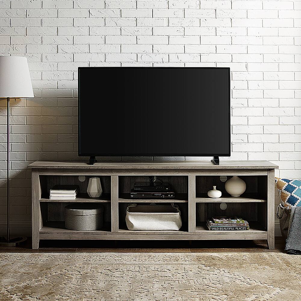 Alt View 1. Walker Edison - Modern 70" Open 6 Cubby Storage TV Stand for TVs up to 80" - Grey Wash.
