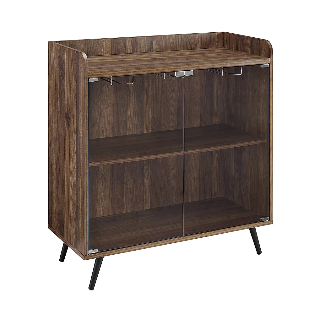 Angle View: Walker Edison - Bar Cabinet with Glass Doors - Dark walnut