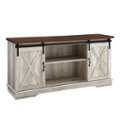 Angle Zoom. Walker Edison - 58" Modern Farmhouse Sliding Door TV Stand for Most TVs up to 65" - Rustic White Brown.