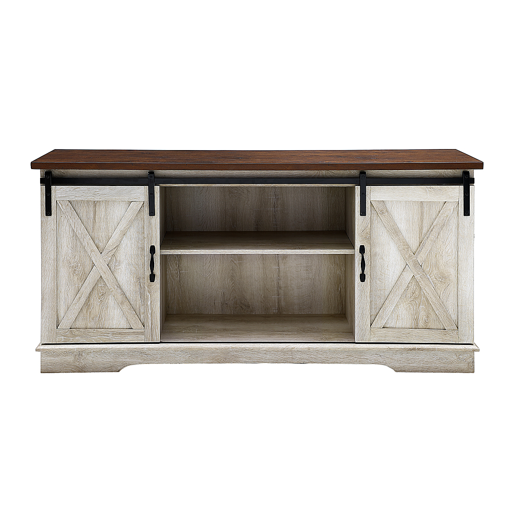 Walker Edison - Industrial Farmhouse Sliding Door TV Stand for Most TVs up to 65" - Rustic White Brown