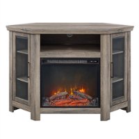 Walker Edison - Glass Two Door Corner Fireplace TV Stand for Most TVs up to 55" - Grey Wash - Front_Zoom