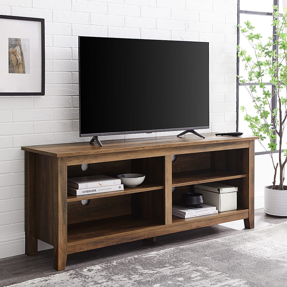 Alt View 12. Walker Edison - Modern 58" Wood Open Storage TV Stand for Most TVs up to 65" - Rustic Oak.