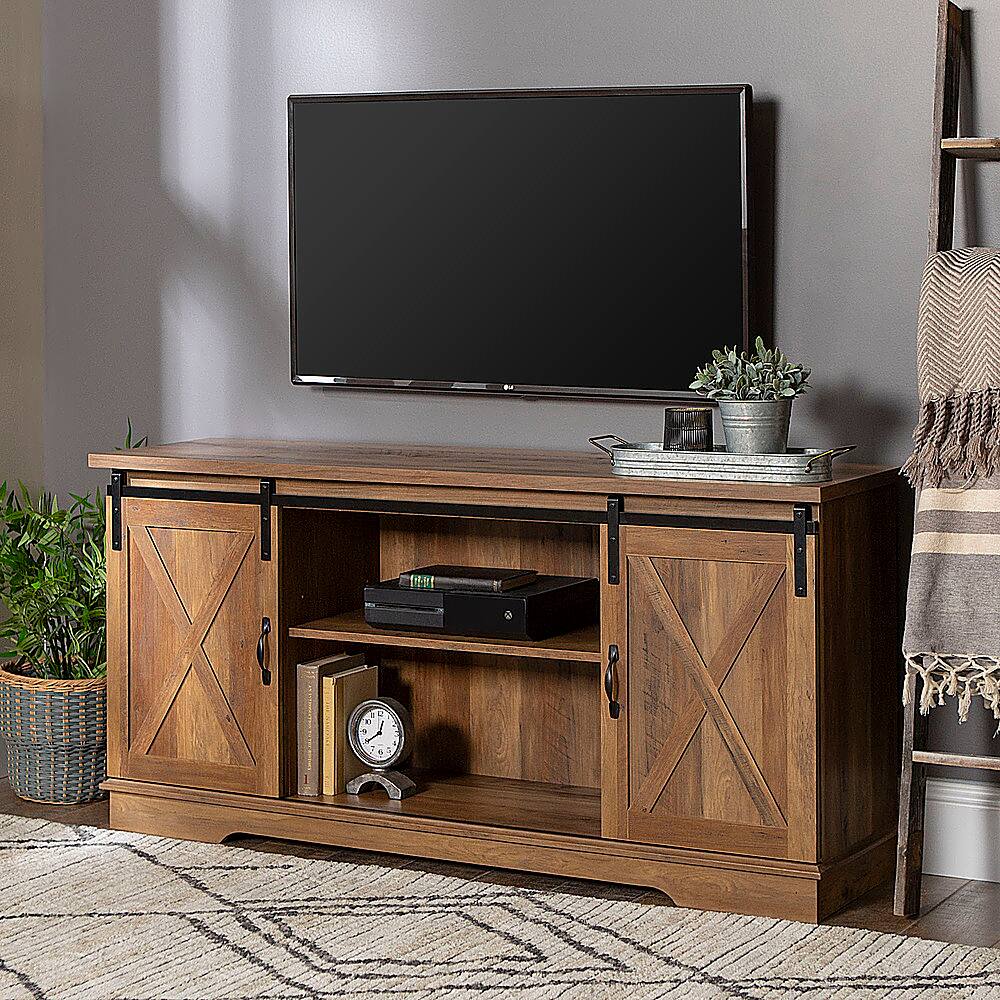 Alt View 1. Walker Edison - 58" Modern Farmhouse Sliding Door TV Stand for Most TVs up to 65" - Rustic Oak.