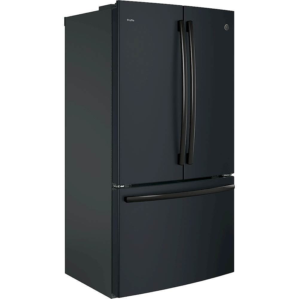 Angle View: GE Profile - 23.1 Cu. Ft. French Door Counter-Depth Refrigerator with Internal Water Dispenser - Black slate
