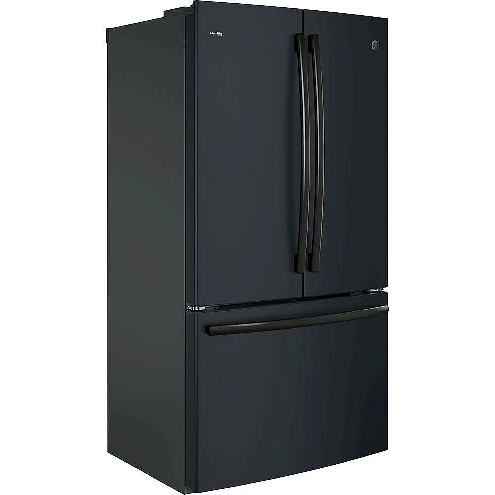 Angle. GE Profile - 23.1 Cu. Ft. French Door Counter-Depth Refrigerator with Internal Water Dispenser - Fingerprint resistant black slate.