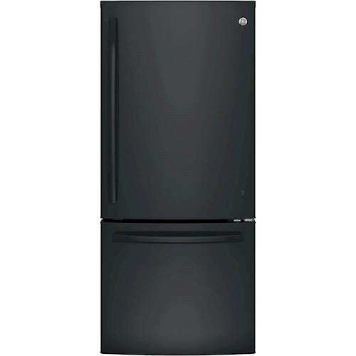 GE - 21.0 Cu. Ft. Bottom-Freezer Refrigerator - High Gloss Black-Front_Standard