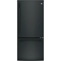 GE - 21.0 Cu. Ft. Bottom-Freezer Refrigerator - High Gloss Black - Front_Zoom