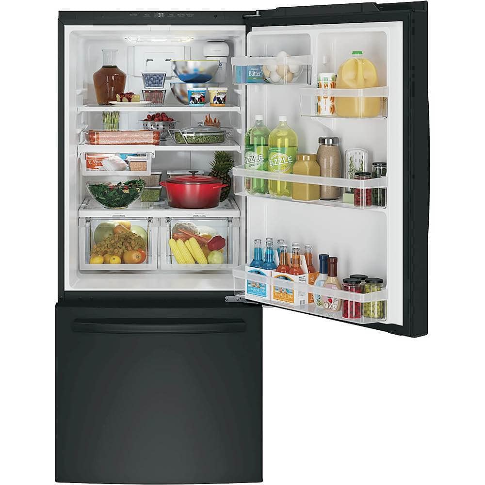 Alt View 1. GE - 21.0 Cu. Ft. Bottom-Freezer Refrigerator - High Gloss Black.