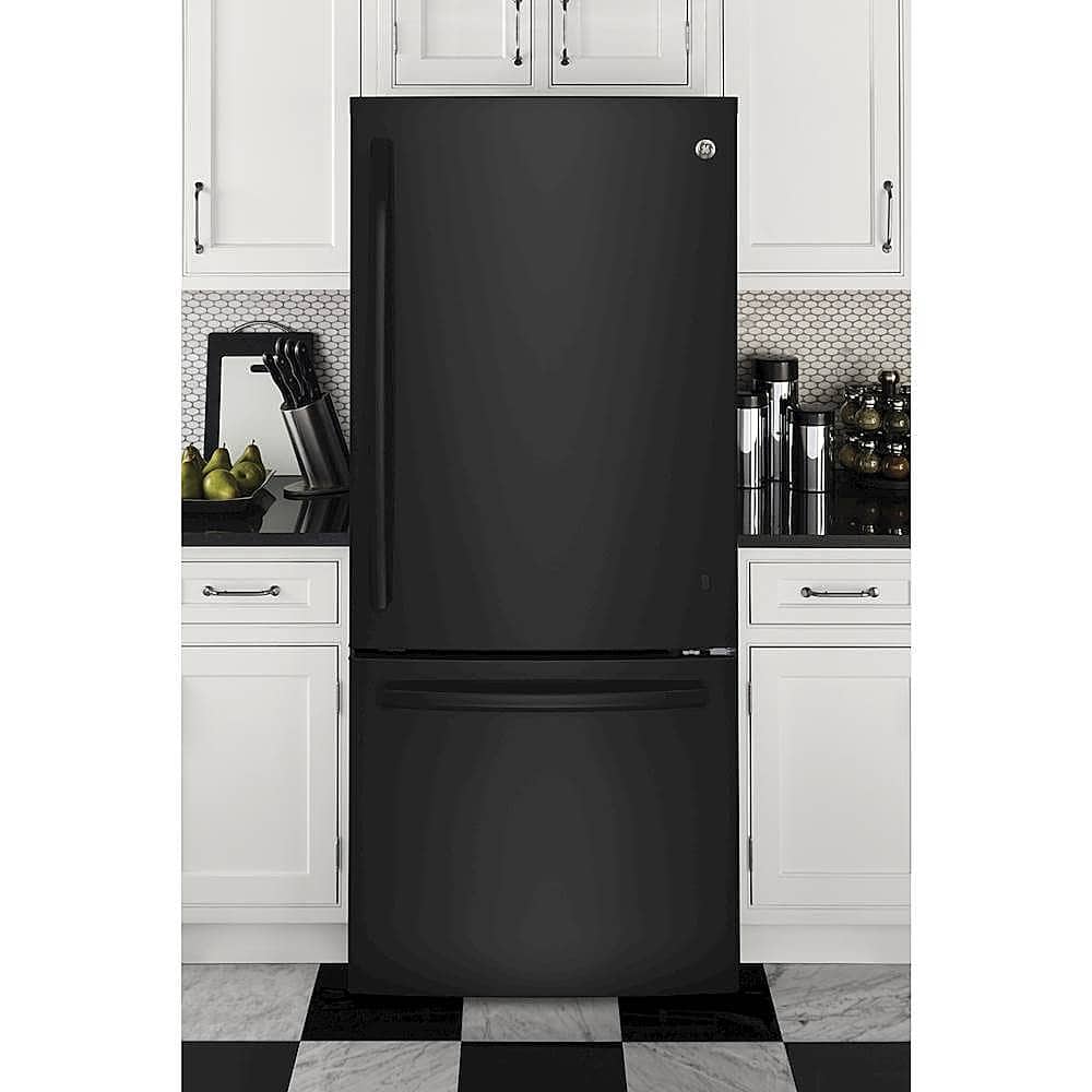 Alt View 20. GE - 21.0 Cu. Ft. Bottom-Freezer Refrigerator - High Gloss Black.