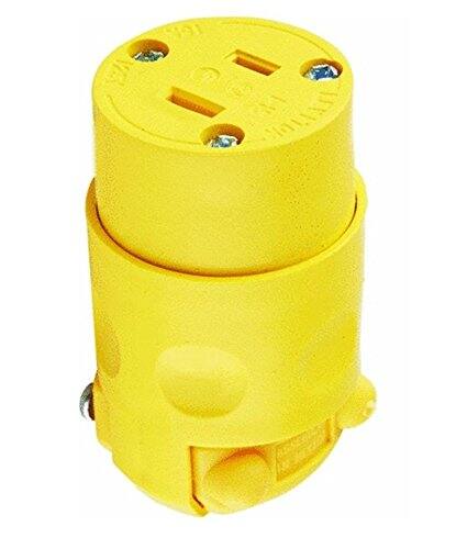 Front. Leviton - 000-115CV-000 15 Amp 125 Volt NEMA 1-15R Cord Outlet - Yellow.