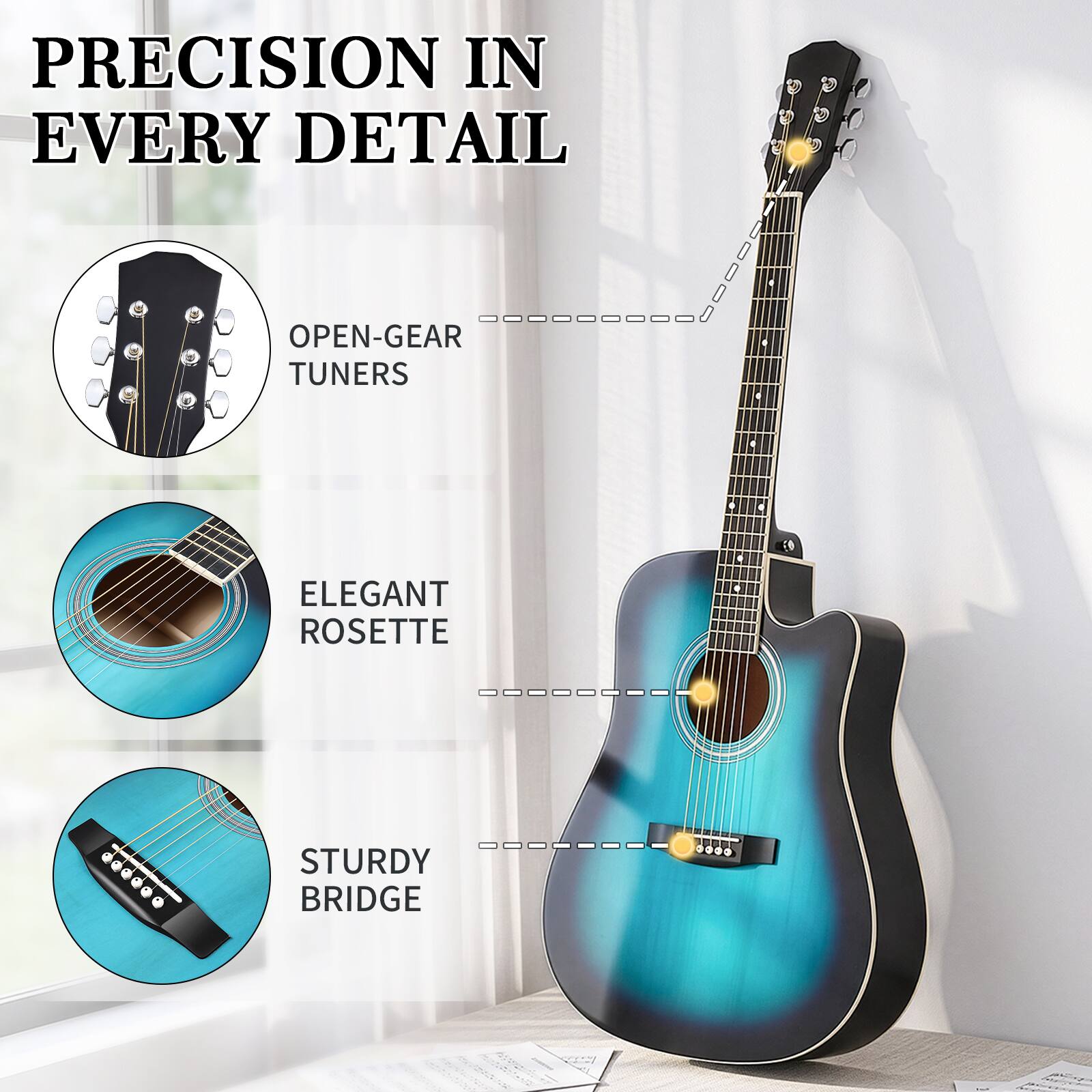 PRECISION IN EVERY DETAIL

- OPEN-GEAR TUNERS
- ELEGANT ROSETTE
- STURDY BRIDGE