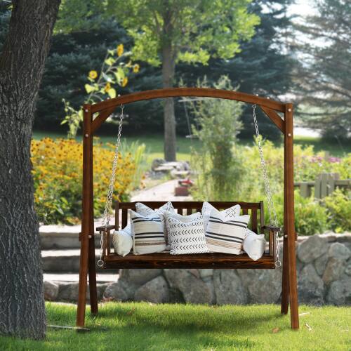 Alt View 9. Winado - Patio Wooden Porch Swing 5 FT, Straight Edge Swing Chair Bench, with Hanging Chains for In/Outdoor Courtyard Garden - Carbonized.