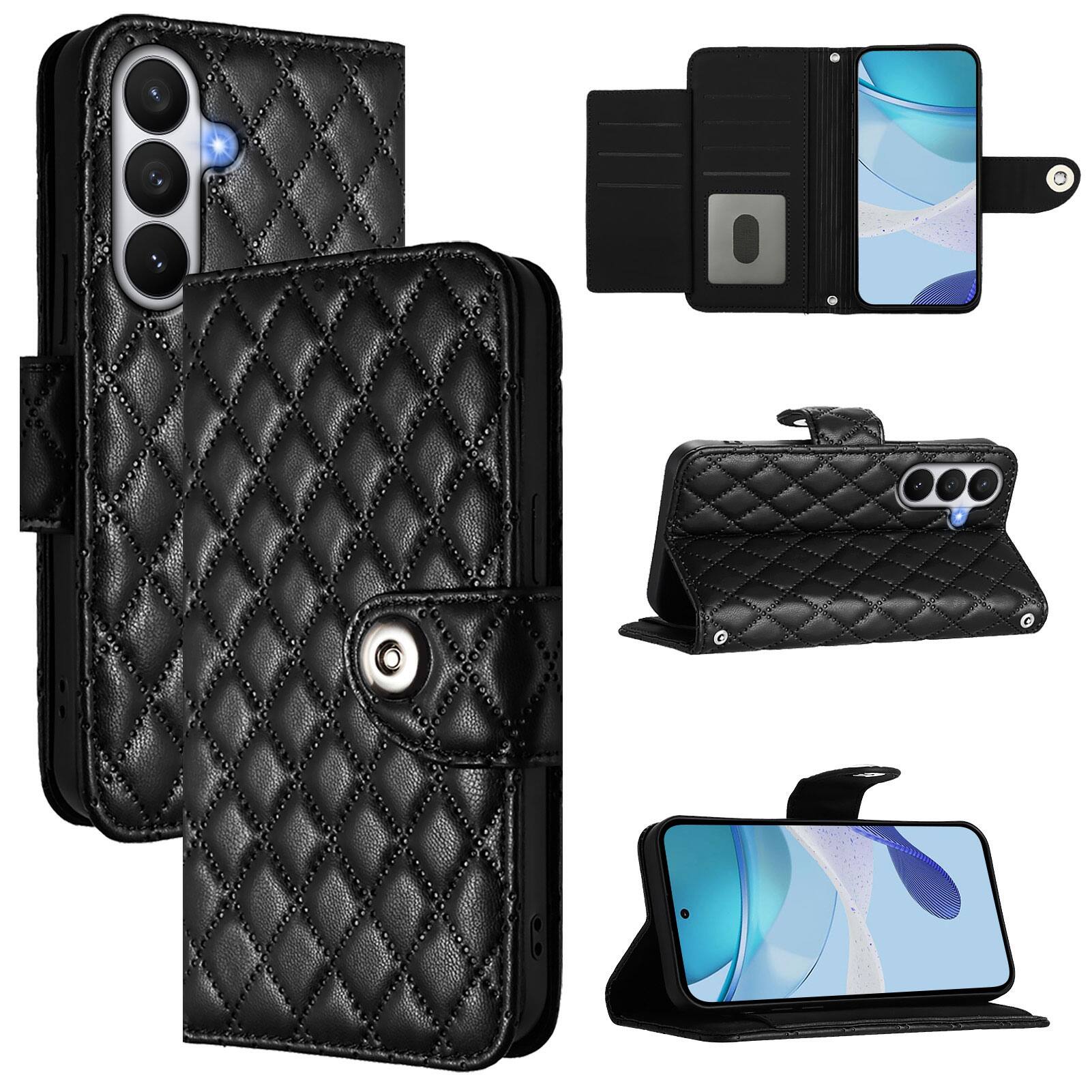 Front. Dteck - for Samsung Galaxy S26 PU Leather Wallet Case,7-Card Holder Slots TPU Inner Cover Stand Folio Flip Case+Lanyard - Black.