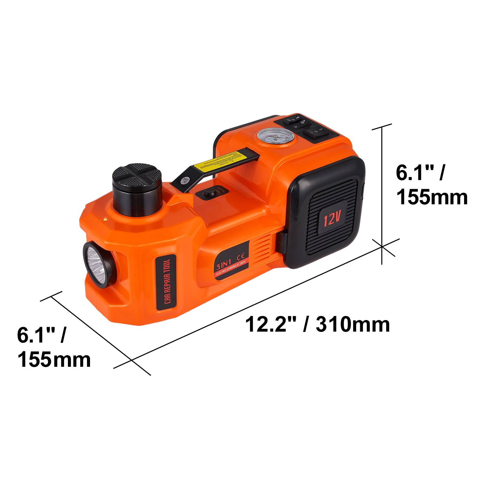 - 12V
- 6.1" / 155mm
- 6.1" / 155mm
- 12.2" / 310mm
- TOOL REPAIR CAR
- CE
- 3IN1
- CO