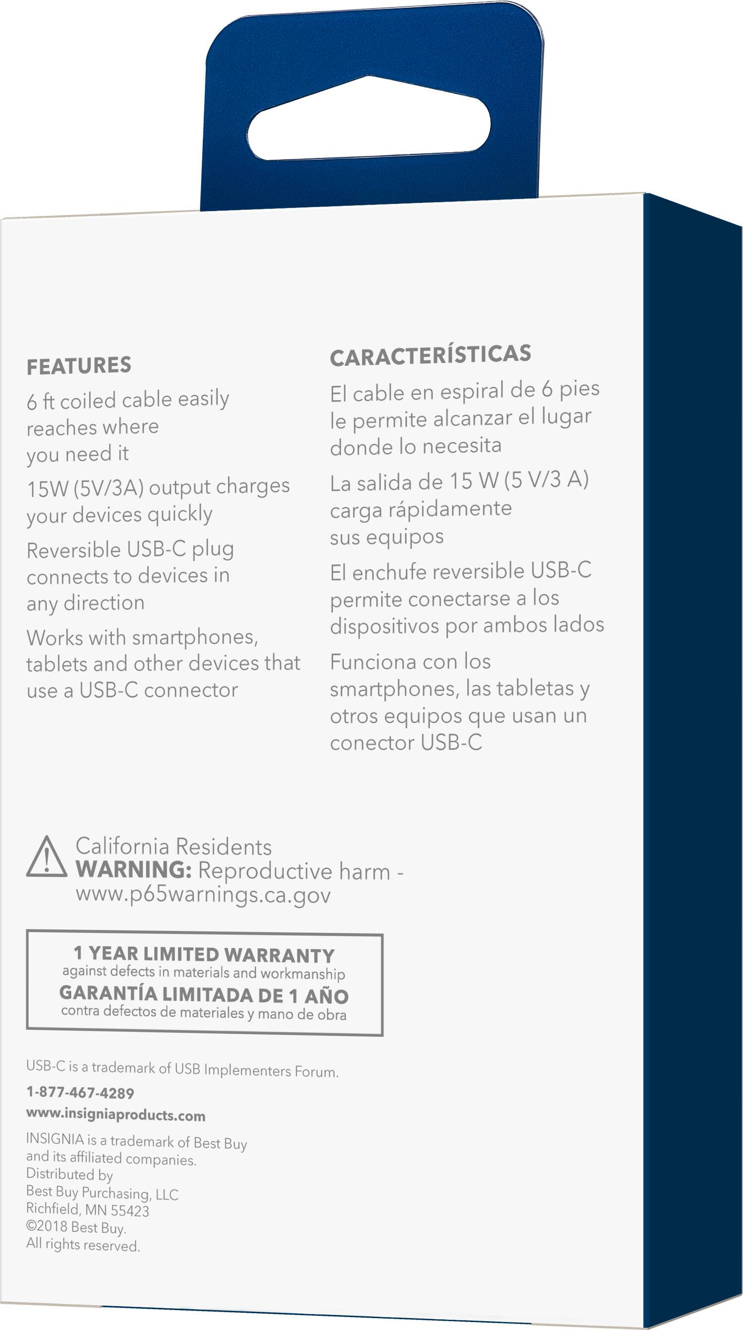Alt View 13. Insignia™ - 15W USB-C Port Vehicle Charger with 6ft coiled cable - Black.