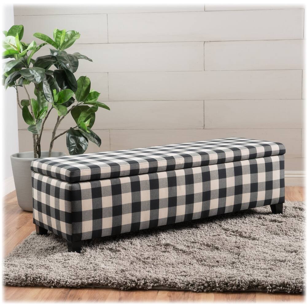 Left View: Noble House - Laurel Storage Ottoman - Black Checkerboard