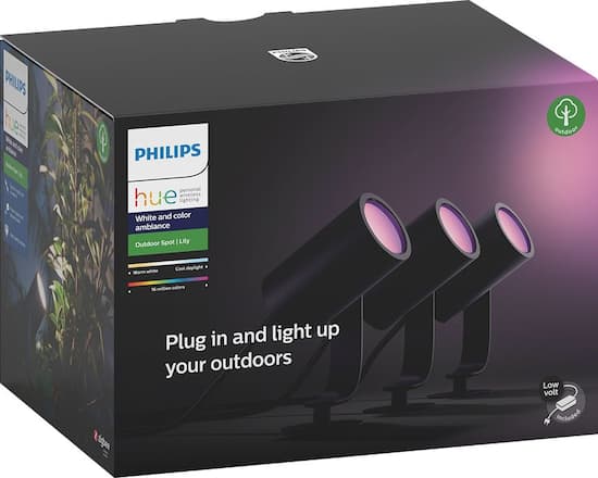 Philips - Hue White and Color Ambiance Lily Outdoor Spot Light Base Kit - Black