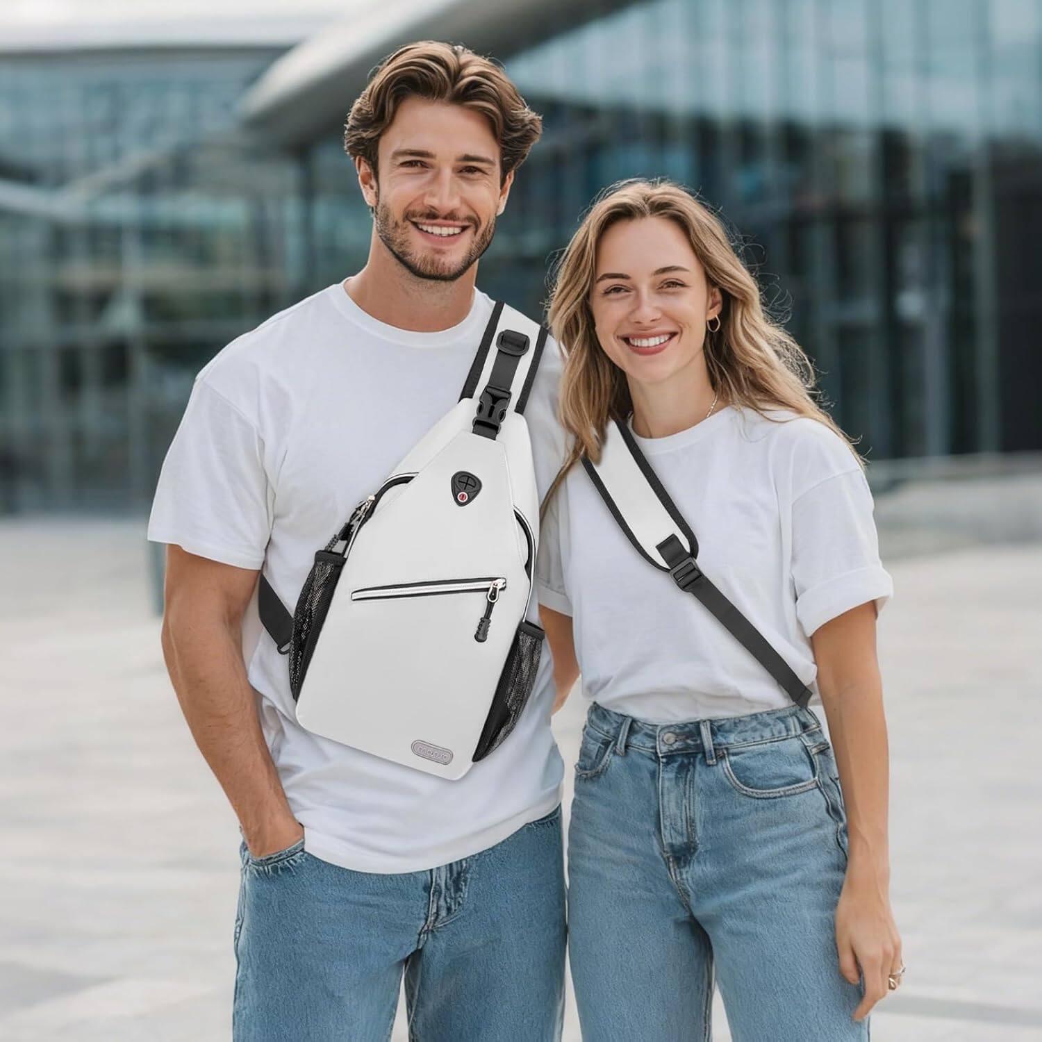 Alt View 5. mosiso - Sling Backpack Multipurpose Crossbody Shoulder Bag Travel Hiking Daypack - Ivory White.